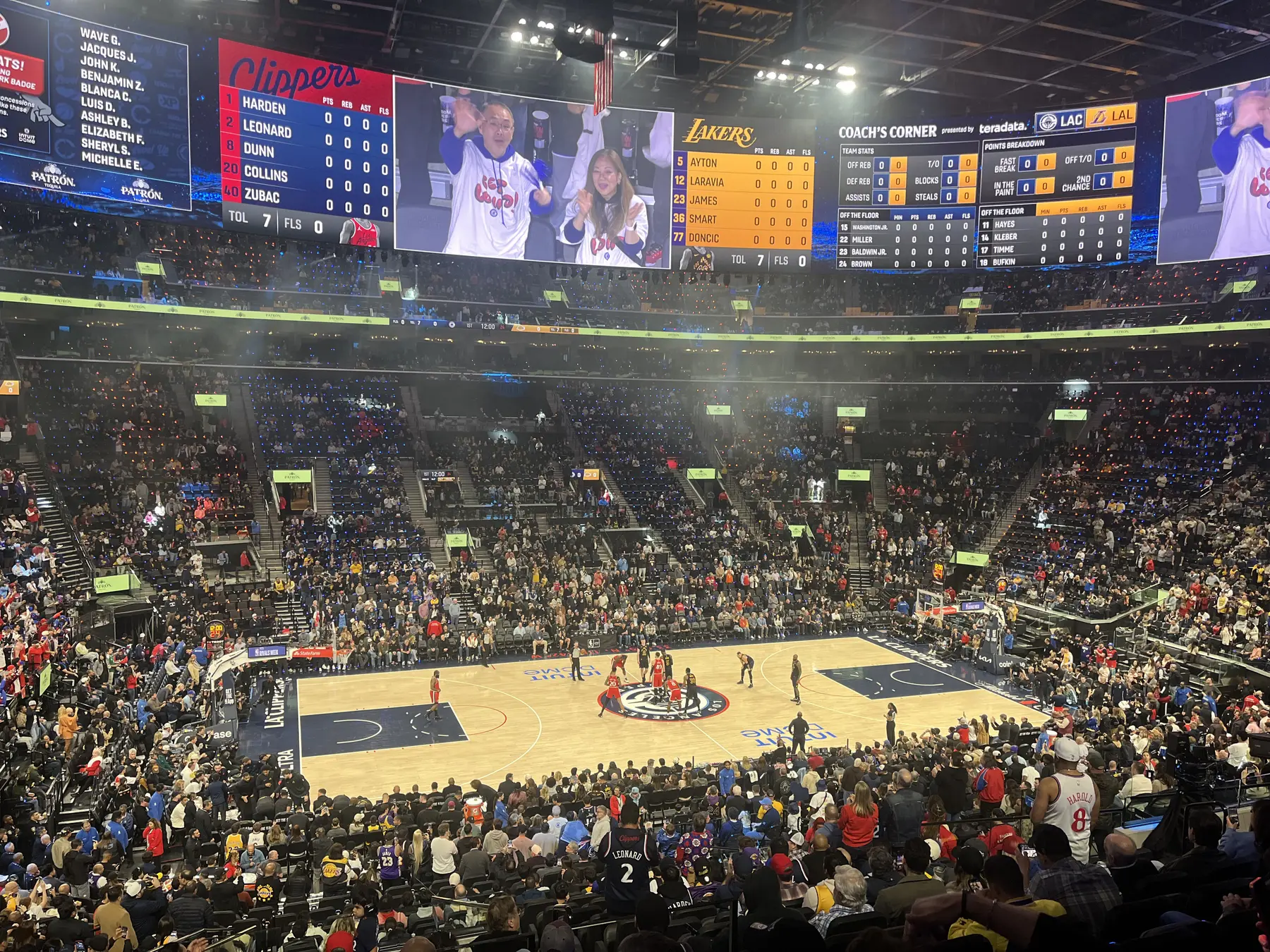 Basketball game inside a packed arena