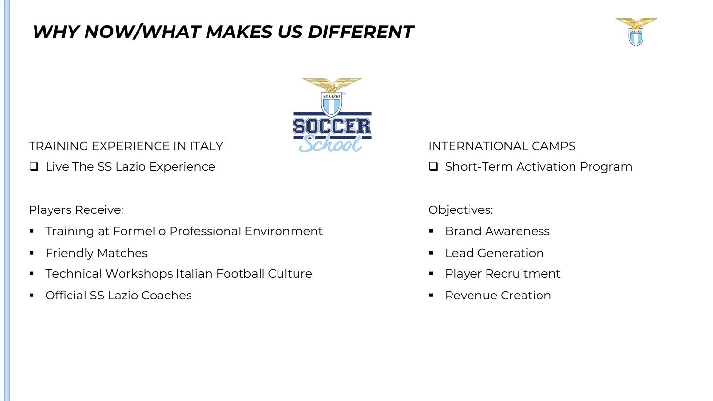 Training experience in Italy and international camps