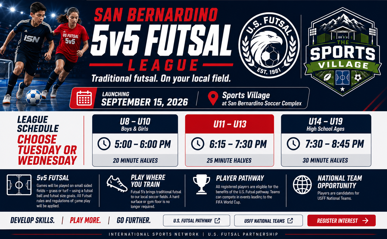 San Bernardino 5v5 Futsal League launching September 15, 2026 at the Sports Village at San Bernardino Soccer Complex